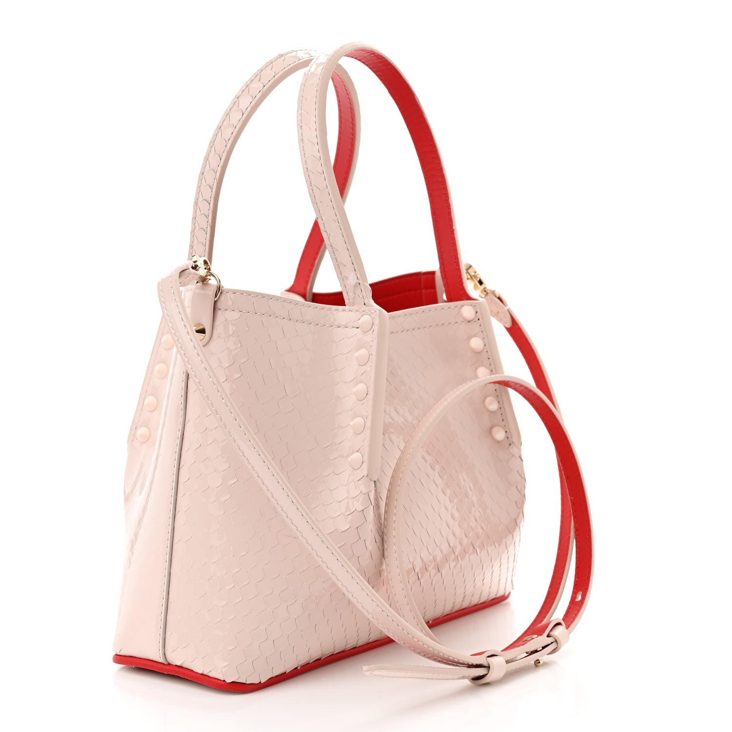 Christian Louboutin Patent Snakeskin Embossed Spiked Mini Cabarock Shopper Tote Leche 3 of 9