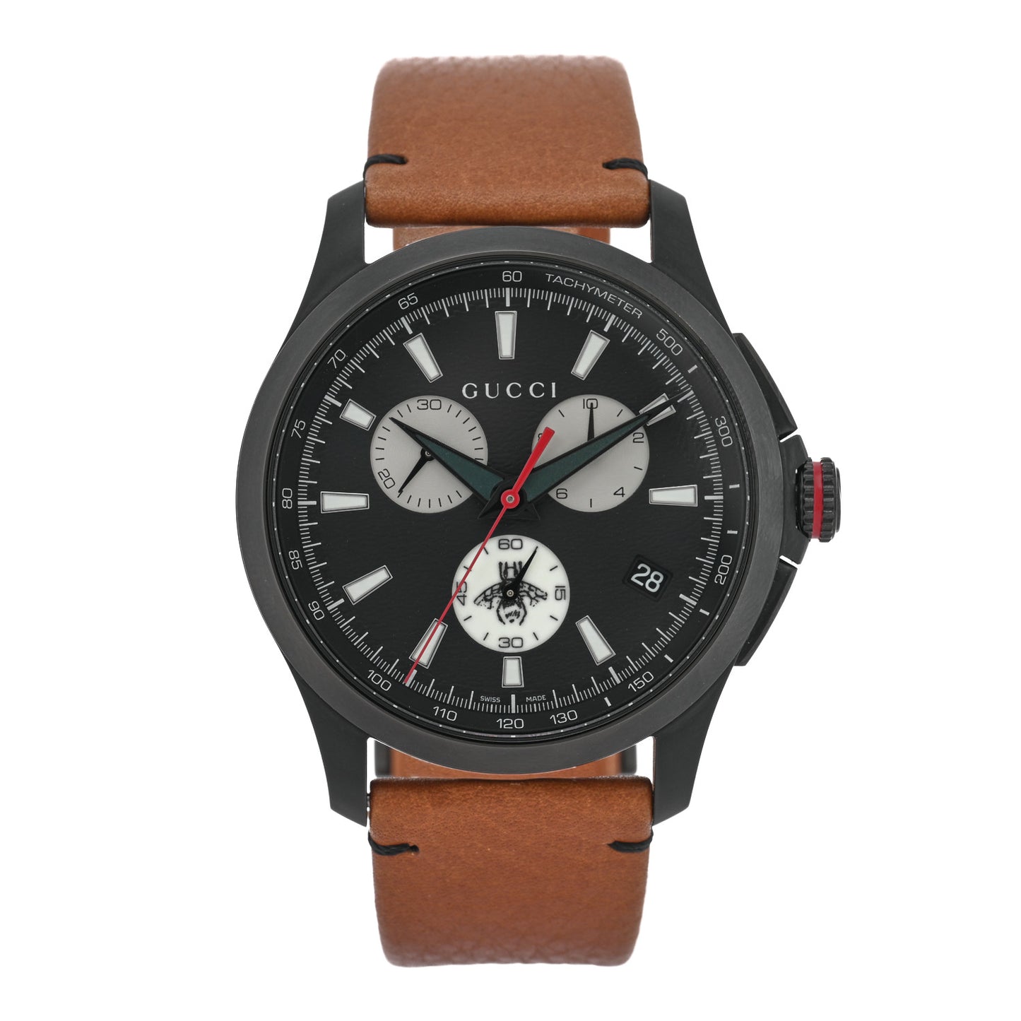 PVD Stainless Steel Calfskin 44mm G-Timeless Chronograph Bee Quartz Watch Black