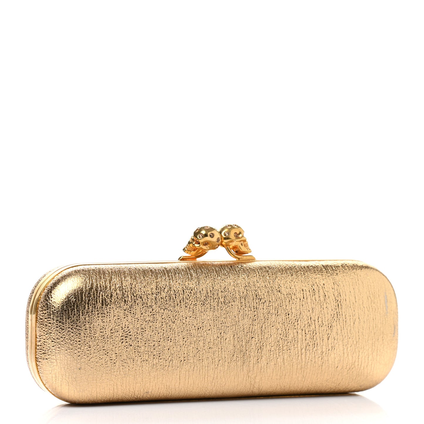 Nappa Metallic Twin Skull Box Clutch Gold