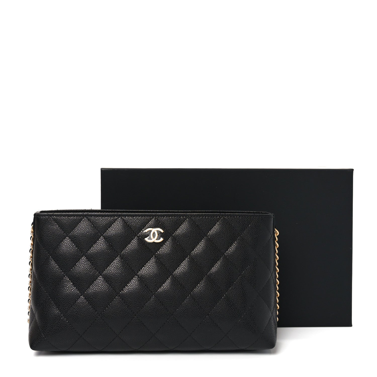 Chanel Shiny Caviar Quilted Chain Pouch Black 10 of 10
