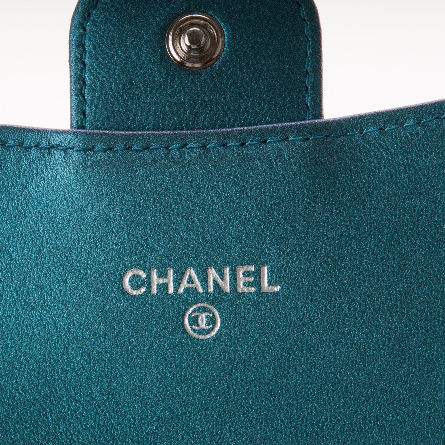 Metallic Lambskin Quilted Large Gusset Flap Wallet Turquoise