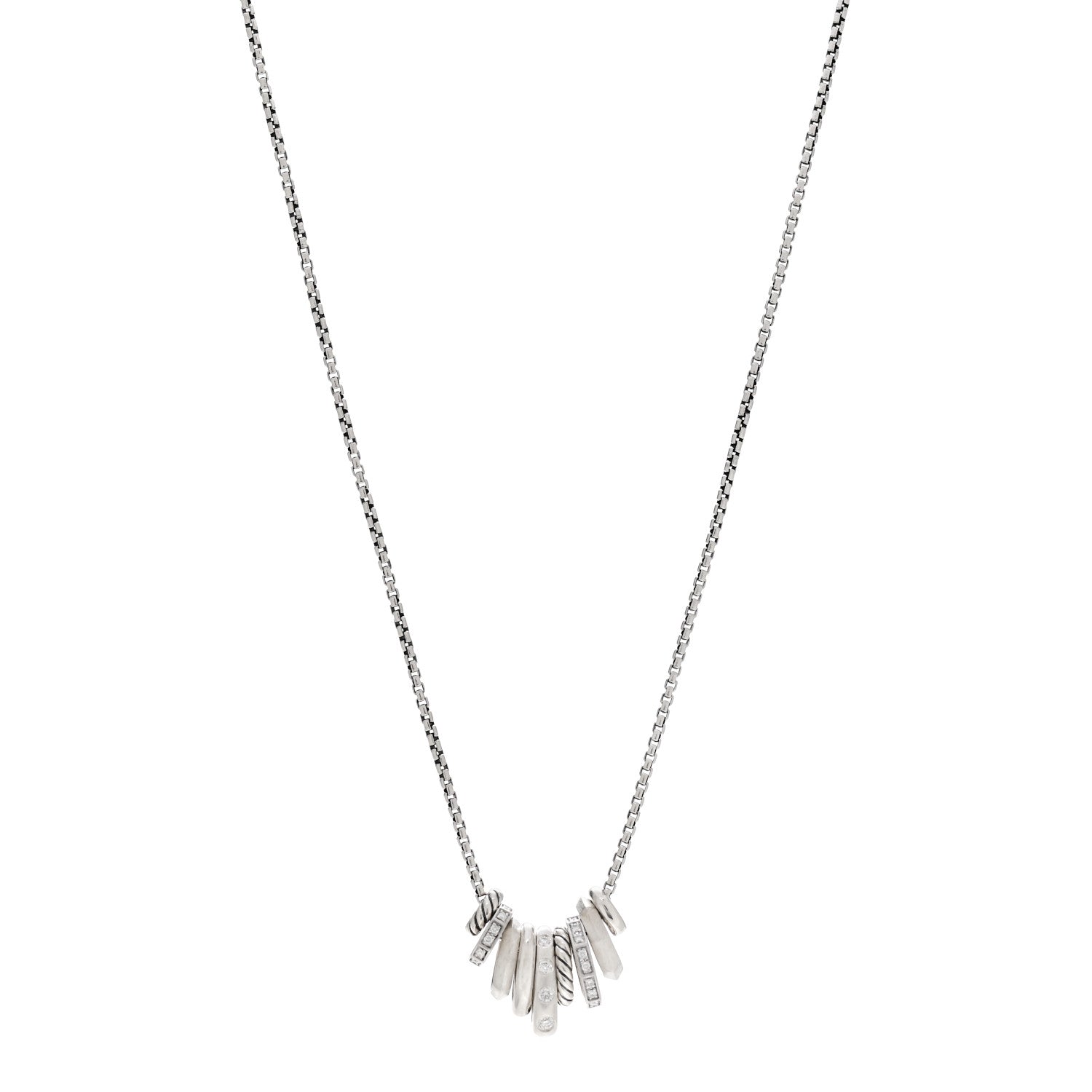 David Yurman Sterling Silver Diamond Stax Rondelle Pendant Necklace 1 of 5