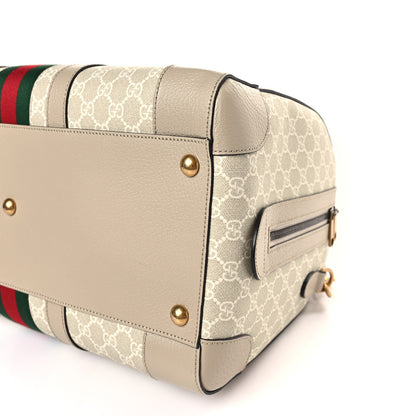 Gucci GG Supreme Monogram Textured Dollar Calfskin Web Medium Savoy Duffle Bag Beige Mystic White Oatmeal 8 of 8