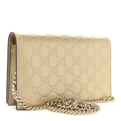 Gucci Metallic Guccissima Signature Bowy Chain Wallet Golden Beige 3 of 14