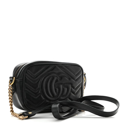 Gucci Calfskin Matelasse Mini GG Marmont Chain Shoulder Bag Black 3 of 9