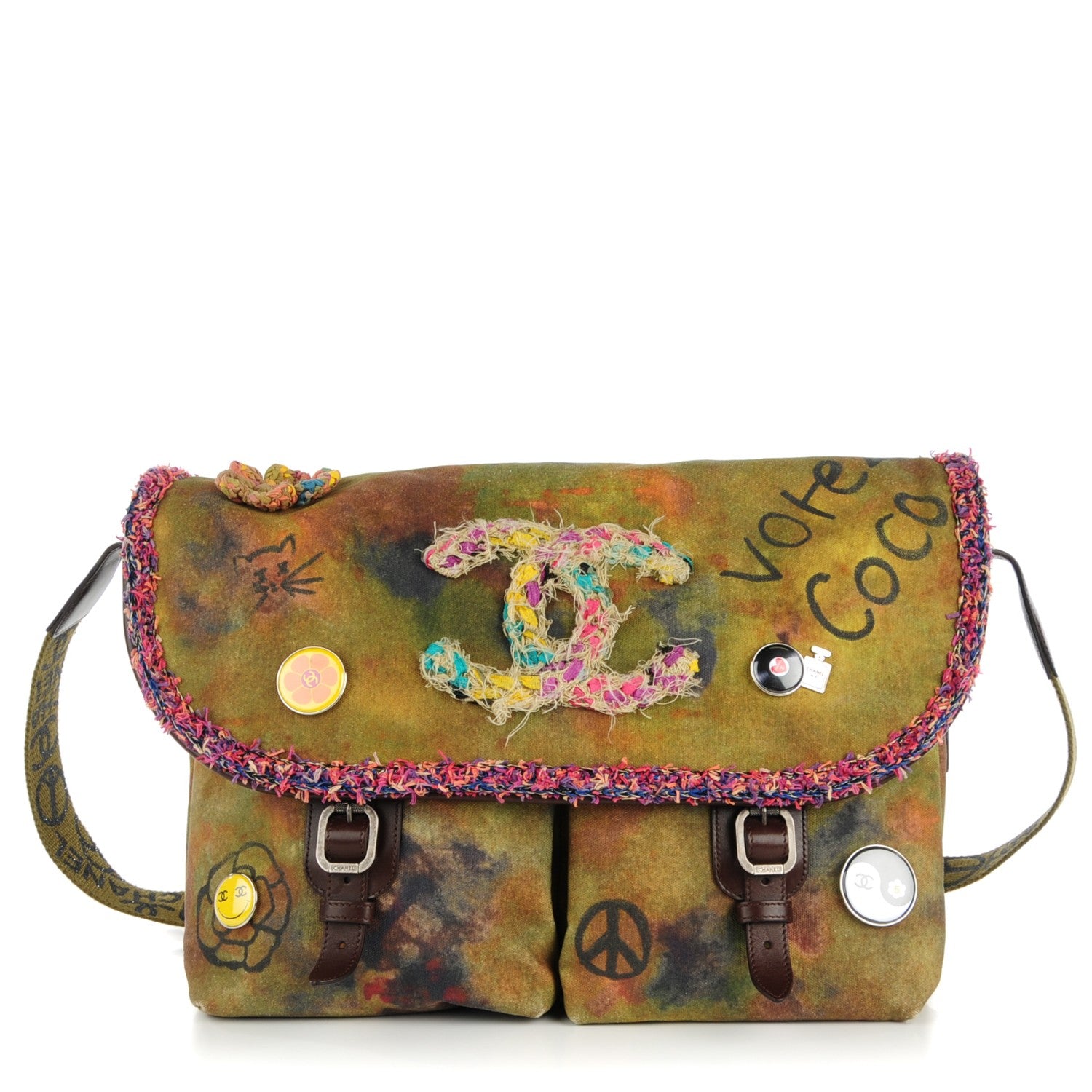 Chanel Washed Toile Large Graffiti On The Pavements Messenger Khaki Multicolor 1 of 7