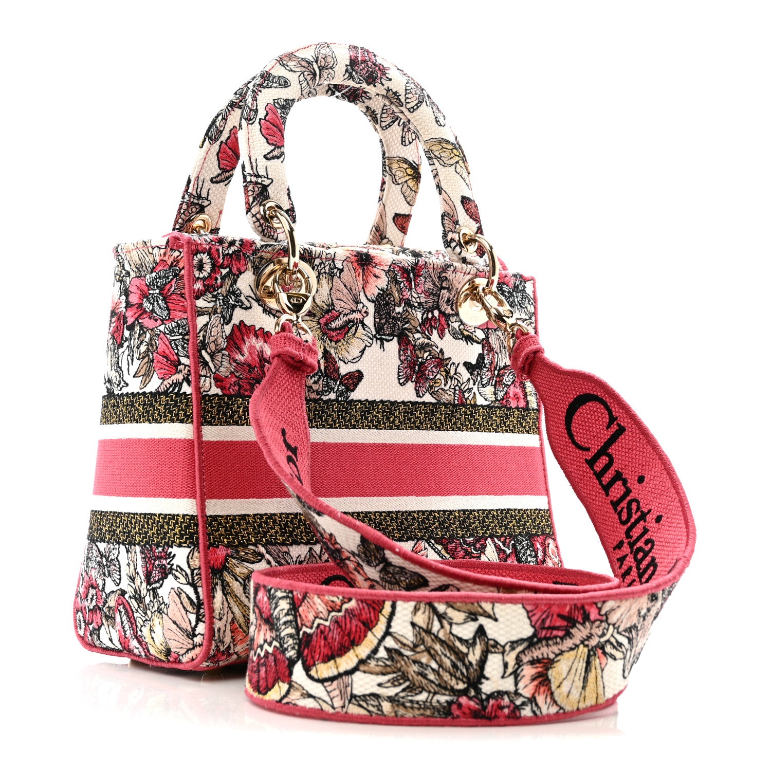Christian Dior Canvas Embroidered Butterfly Print Medium Lady D-Lite  Multicolor 3 of 12
