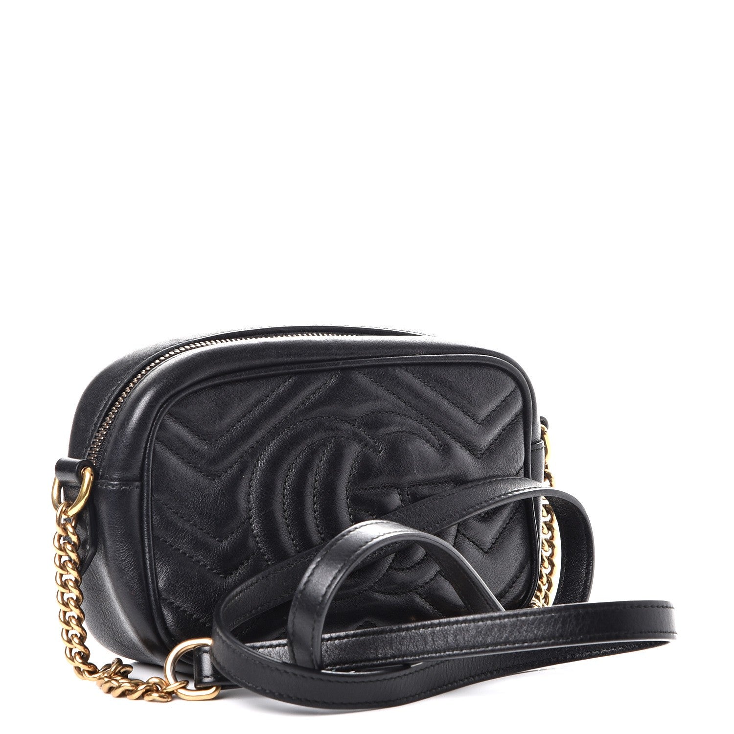 Gucci Calfskin Matelasse Mini GG Marmont Chain Shoulder Bag Black 3 of 8