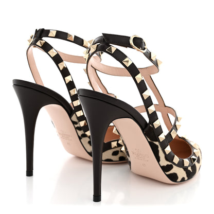 Valentino Garavani Calfskin Pony Hair Effect Rockstud Ankle Strap 100mm Pumps 41 Natural 5 of 11