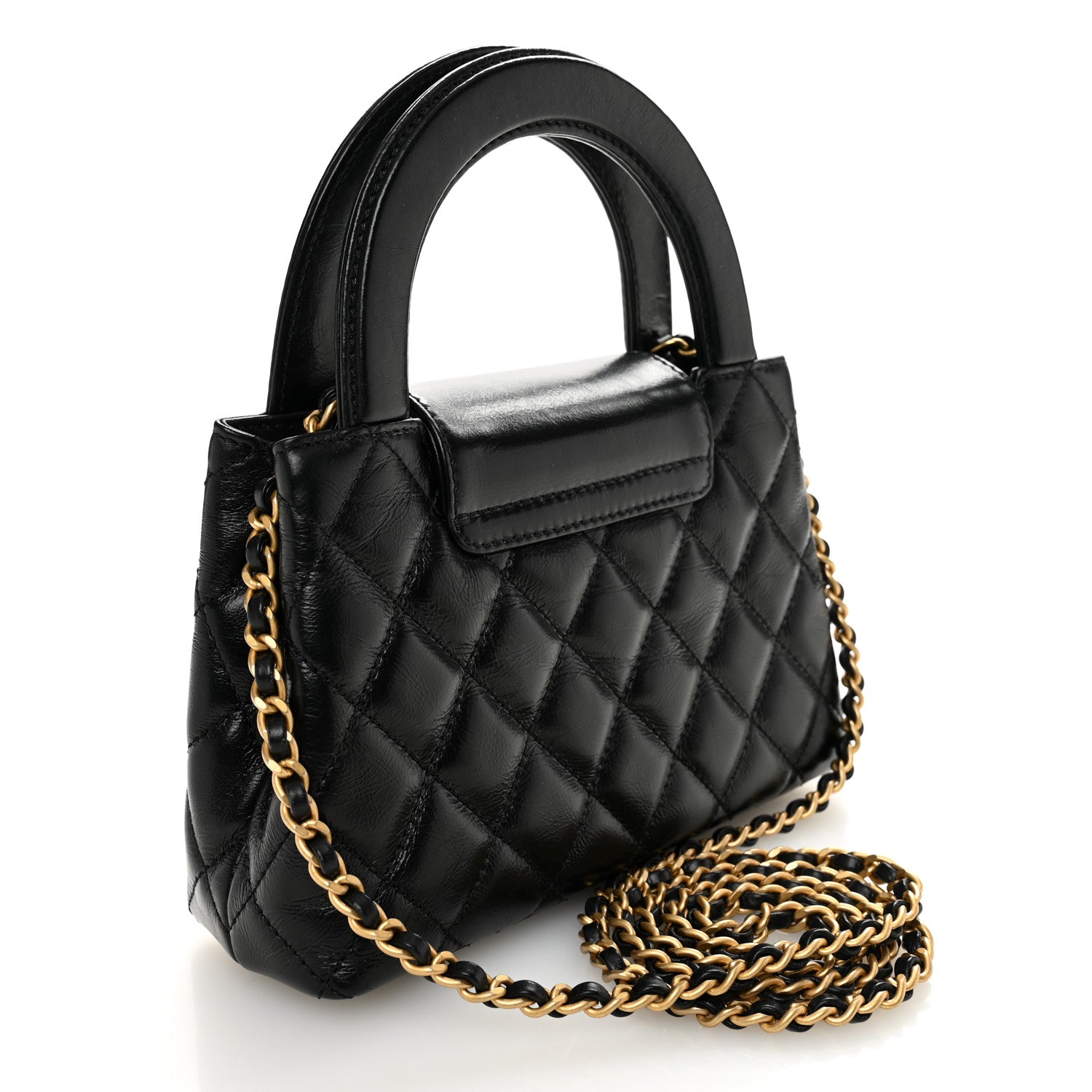 Chanel Shiny Aged Calfskin Quilted Nano Kelly Shopper Black 3 of 10