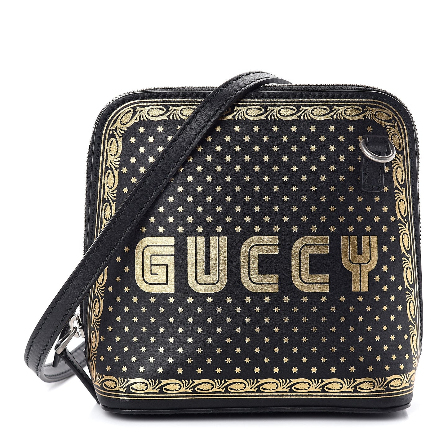 X SEGA Calfskin GUCCY Stars Mini Dome Shoulder Bag Black Gold