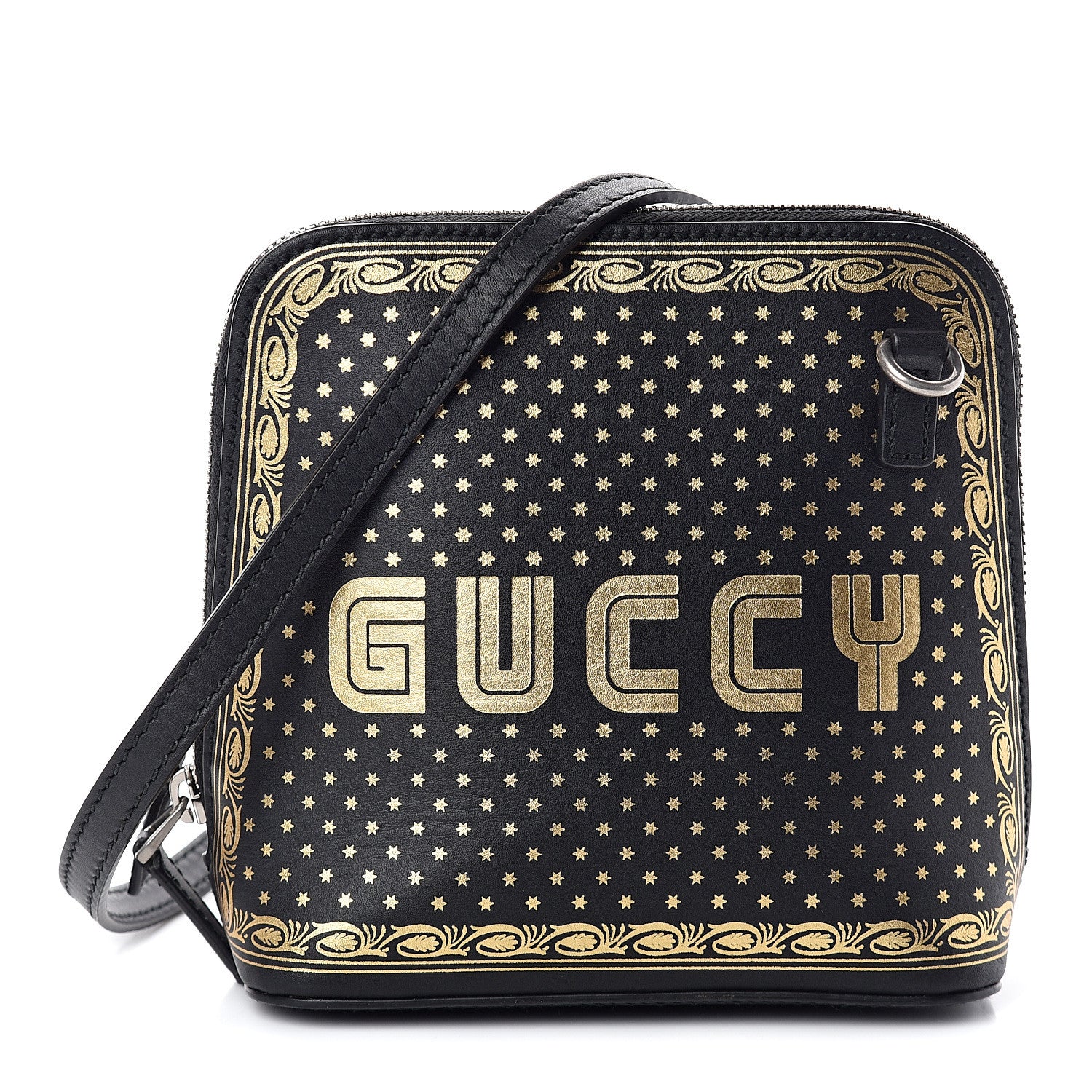 Gucci X SEGA Calfskin GUCCY Stars Mini Dome Shoulder Bag Black Gold 1 of 7