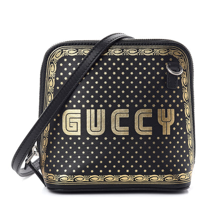 Gucci X SEGA Calfskin GUCCY Stars Mini Dome Shoulder Bag Black Gold 1 of 7