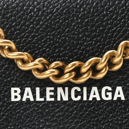 Balenciaga Grained Calfskin Logo Cash Phone Holder Wallet On Chain Black White 7 of 9