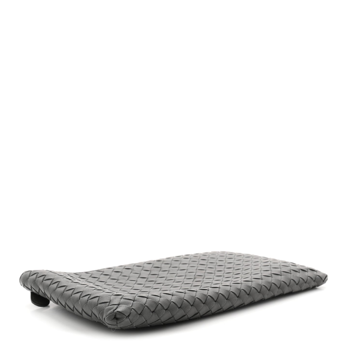 Nappa Intrecciato Large Flat Zip Billetto Pouch Light Grey