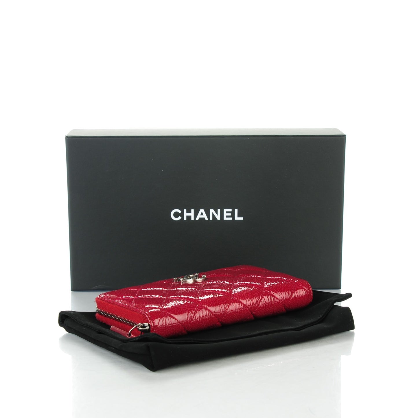 Patent Calfskin Quilted Zip Around Phone Holder Dark Pink