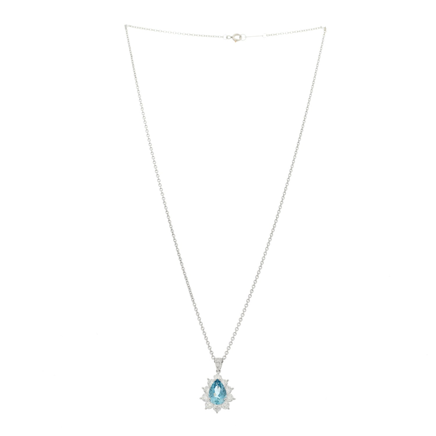 Tiffany Platinum Diamond Aquamarine Pear Shaped Pendant Necklace 3 of 5