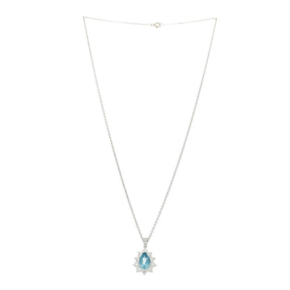 Tiffany Platinum Diamond Aquamarine Pear Shaped Pendant Necklace 3 of 5
