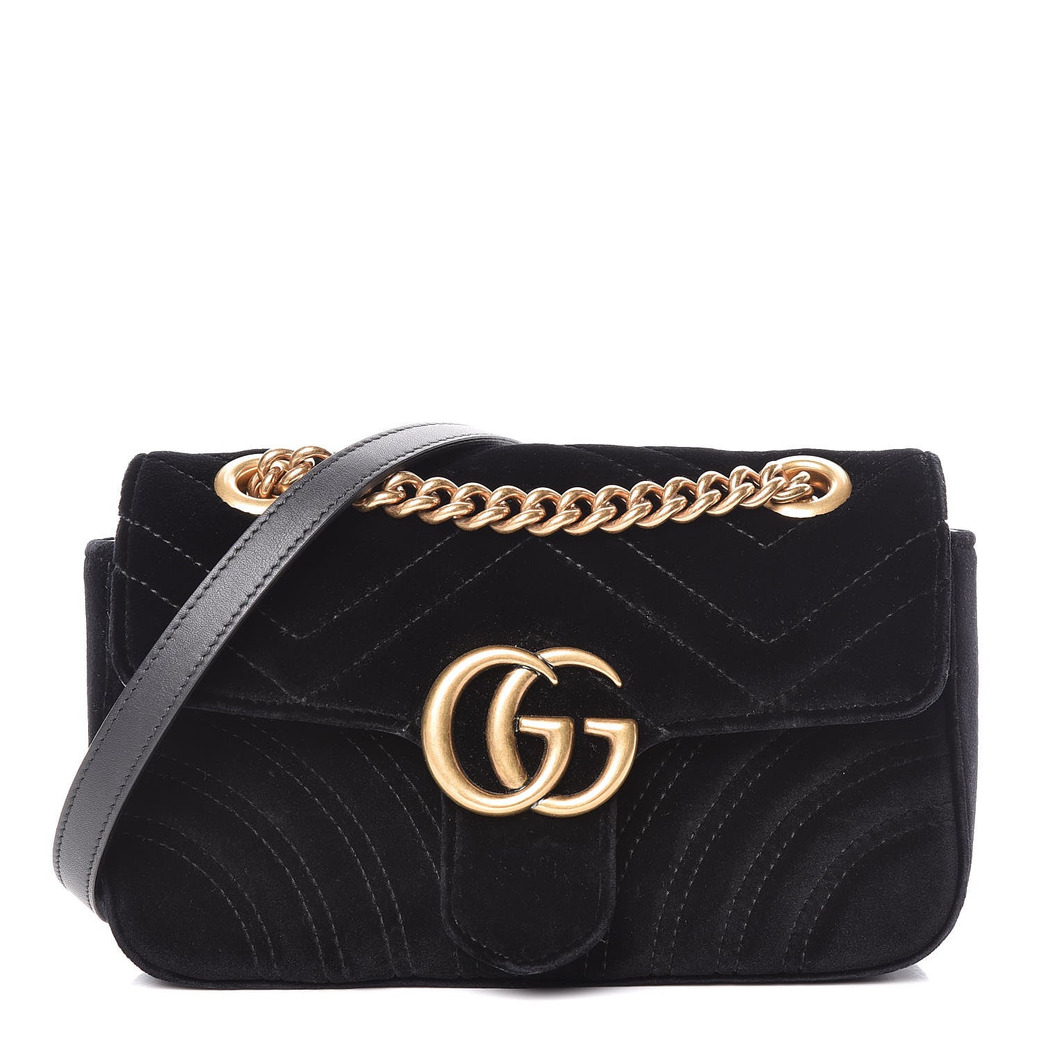 Gucci Velvet Matelasse Mini GG Marmont Shoulder Bag Black 1 of 17