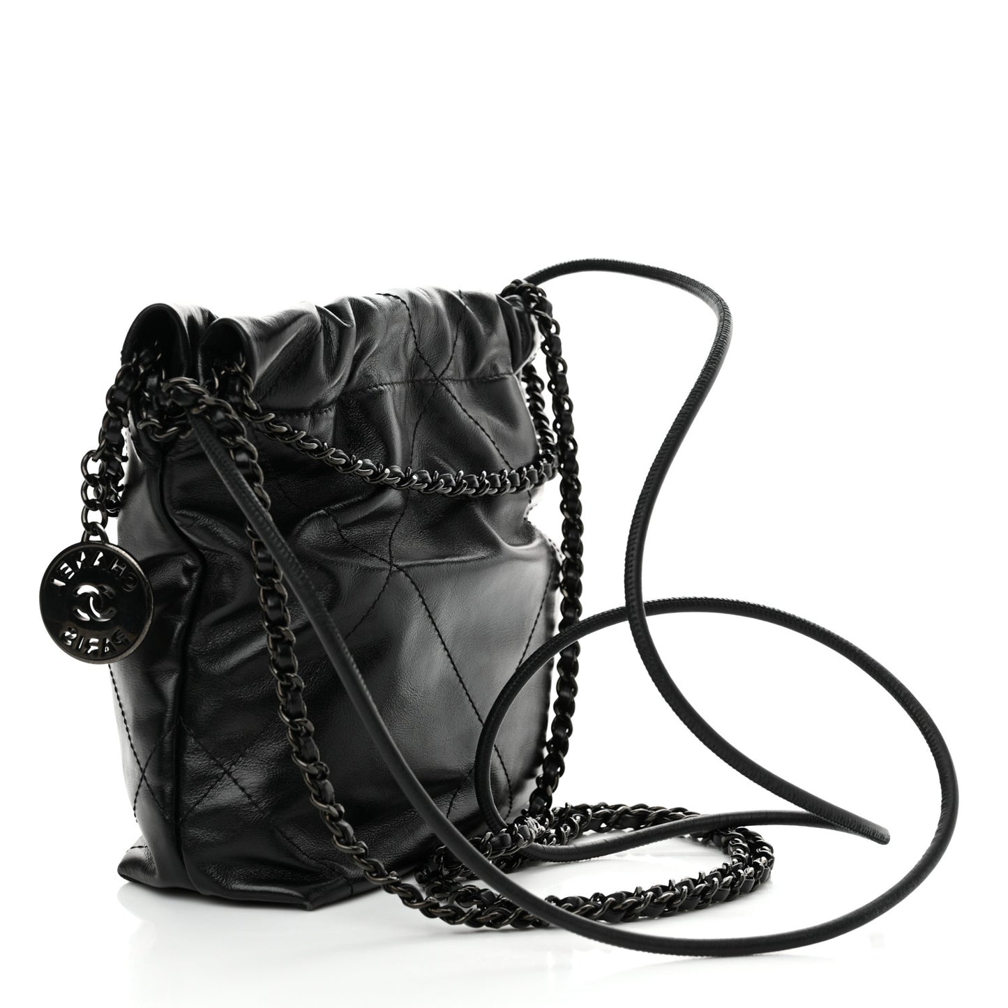 Shiny Calfskin Quilted Mini Chanel 22 So Black
