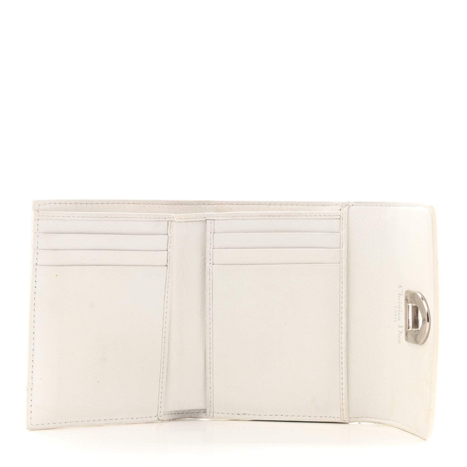 Christian Dior Metallic Goatskin Diorever Tri-Fold Wallet Silver 5 of 9