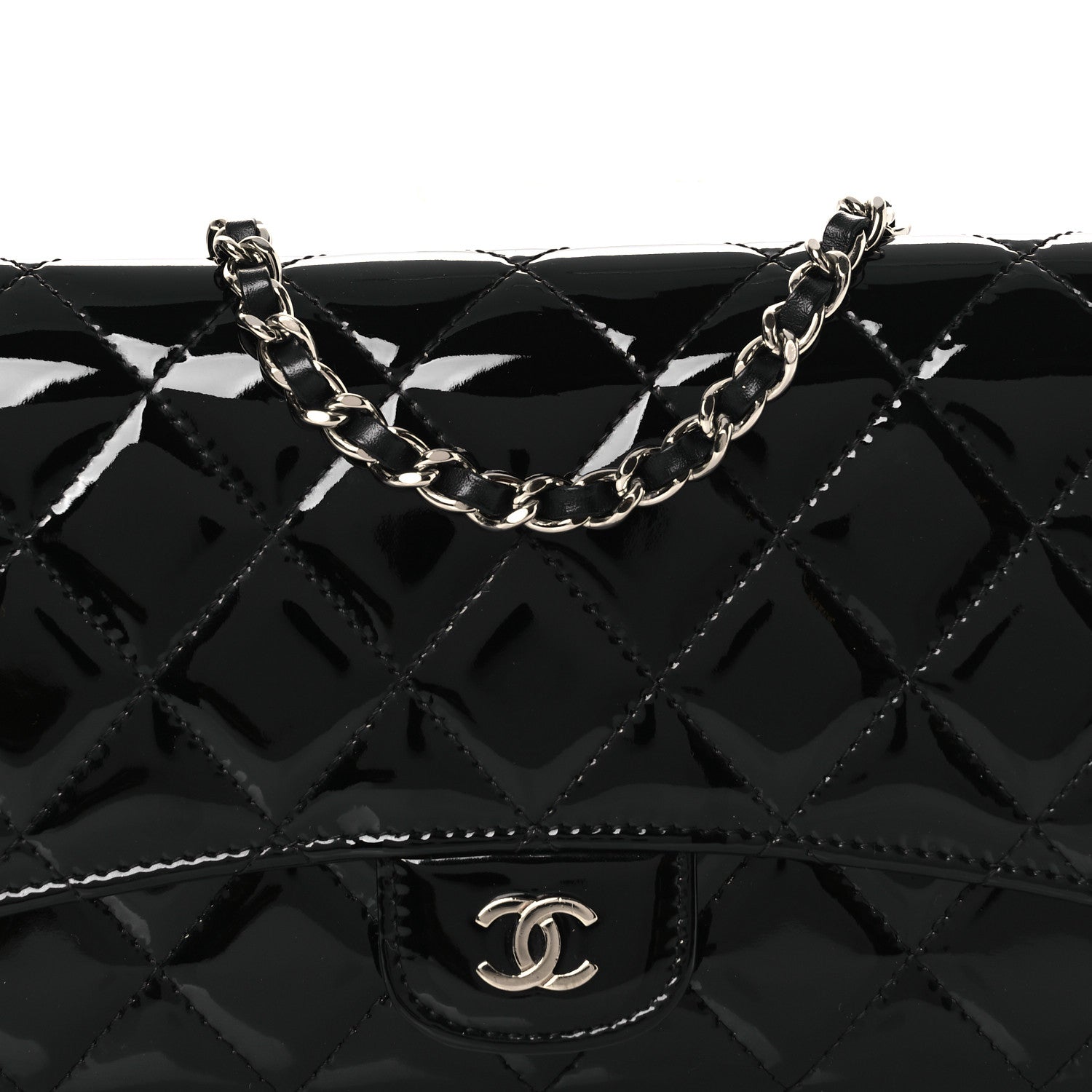 Chanel Patent Quilted Wallet On Removable Chain WOC Black 9 of 14