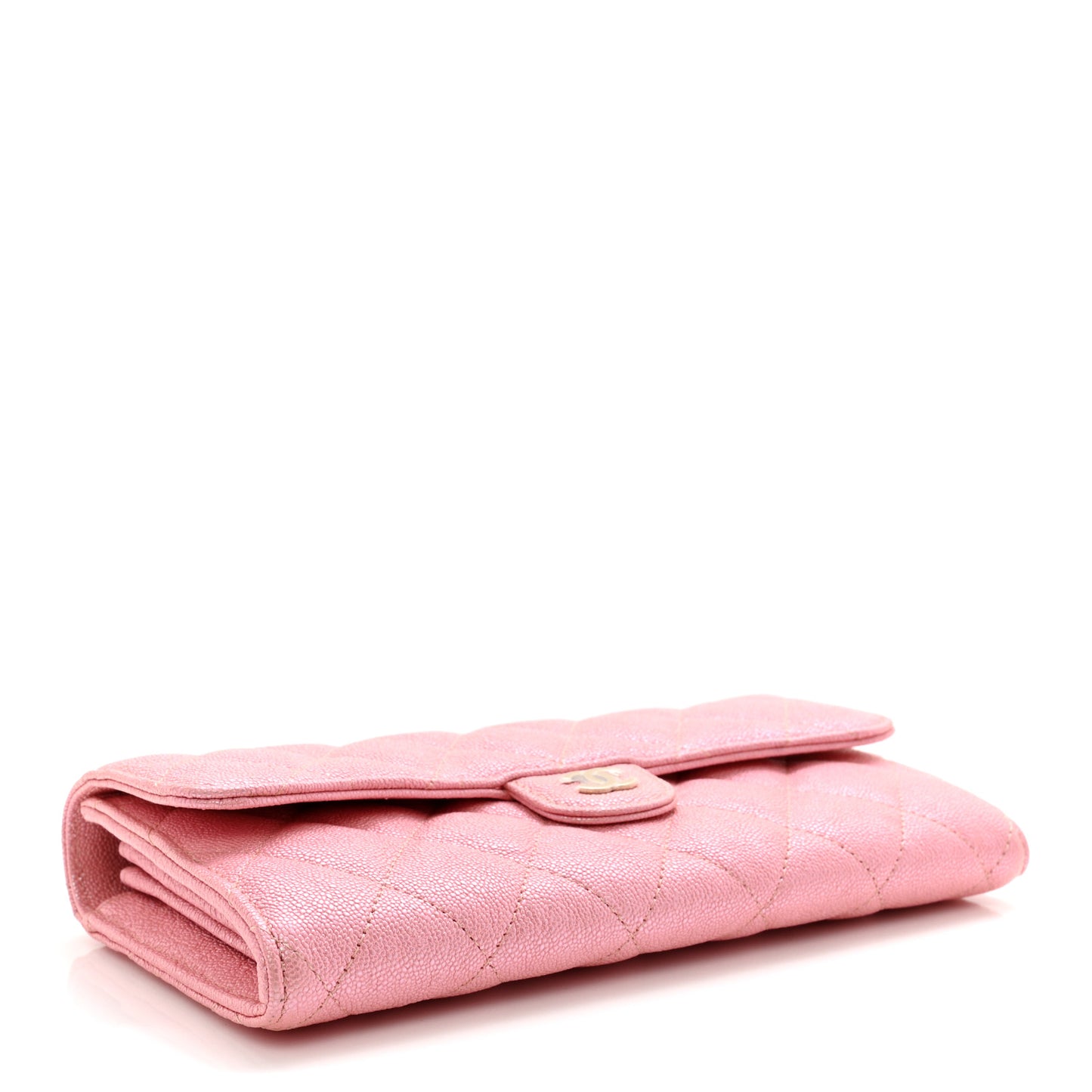 Iridescent Caviar Quilted Long Gusset Flap Wallet Rose Pink