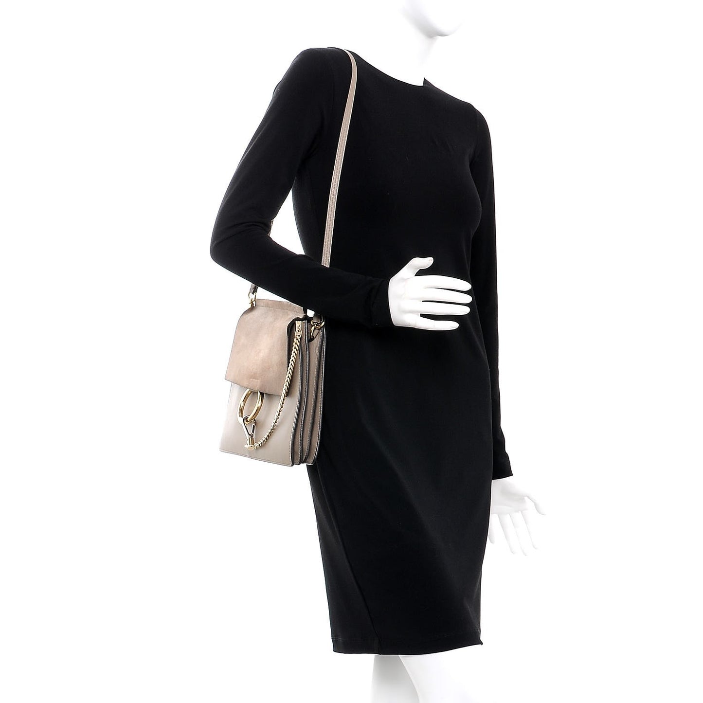 Calfskin Suede Medium Faye Shoulder Bag Motty Grey