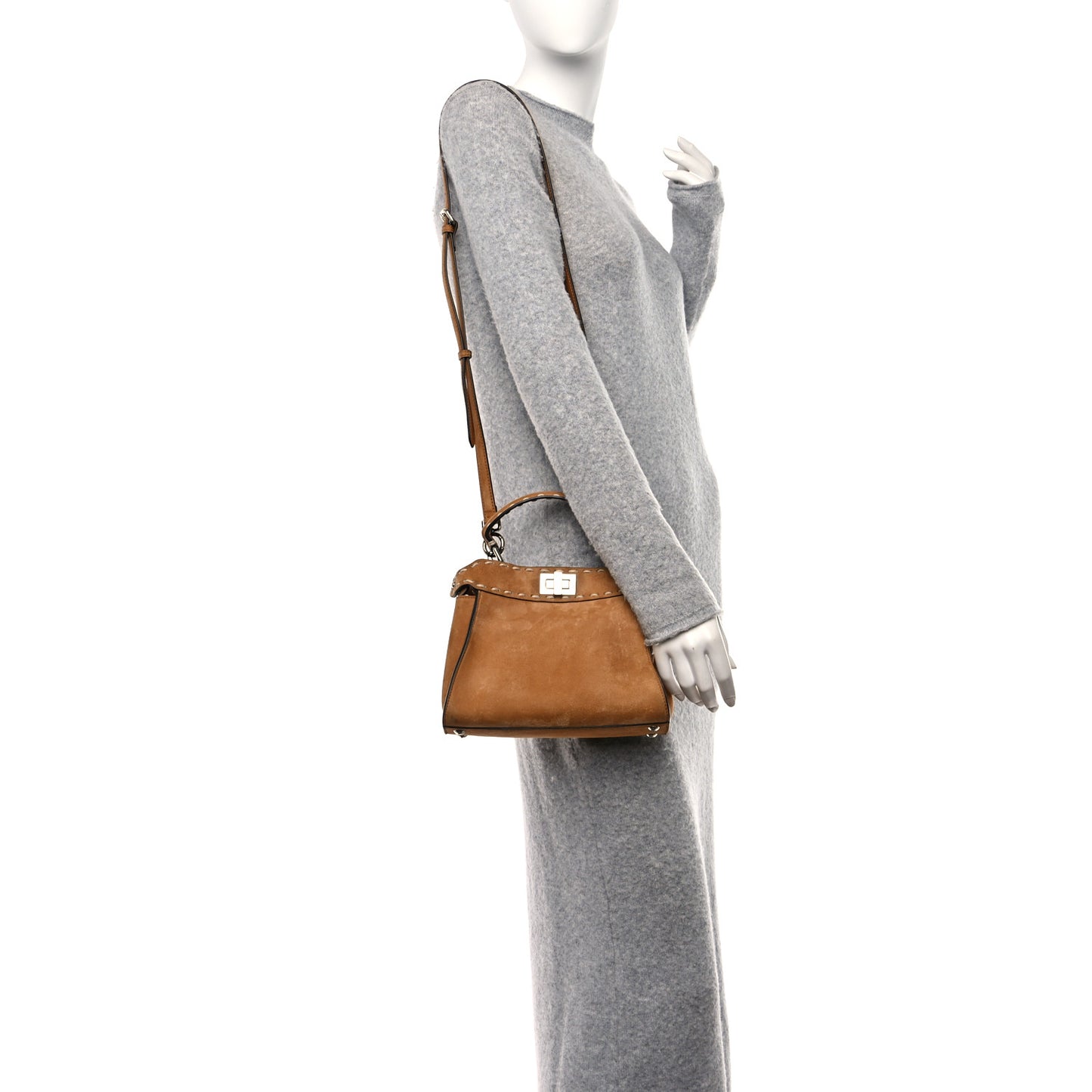 Suede Macro Stitchings Mini Peekaboo Iconic Satchel Marrone