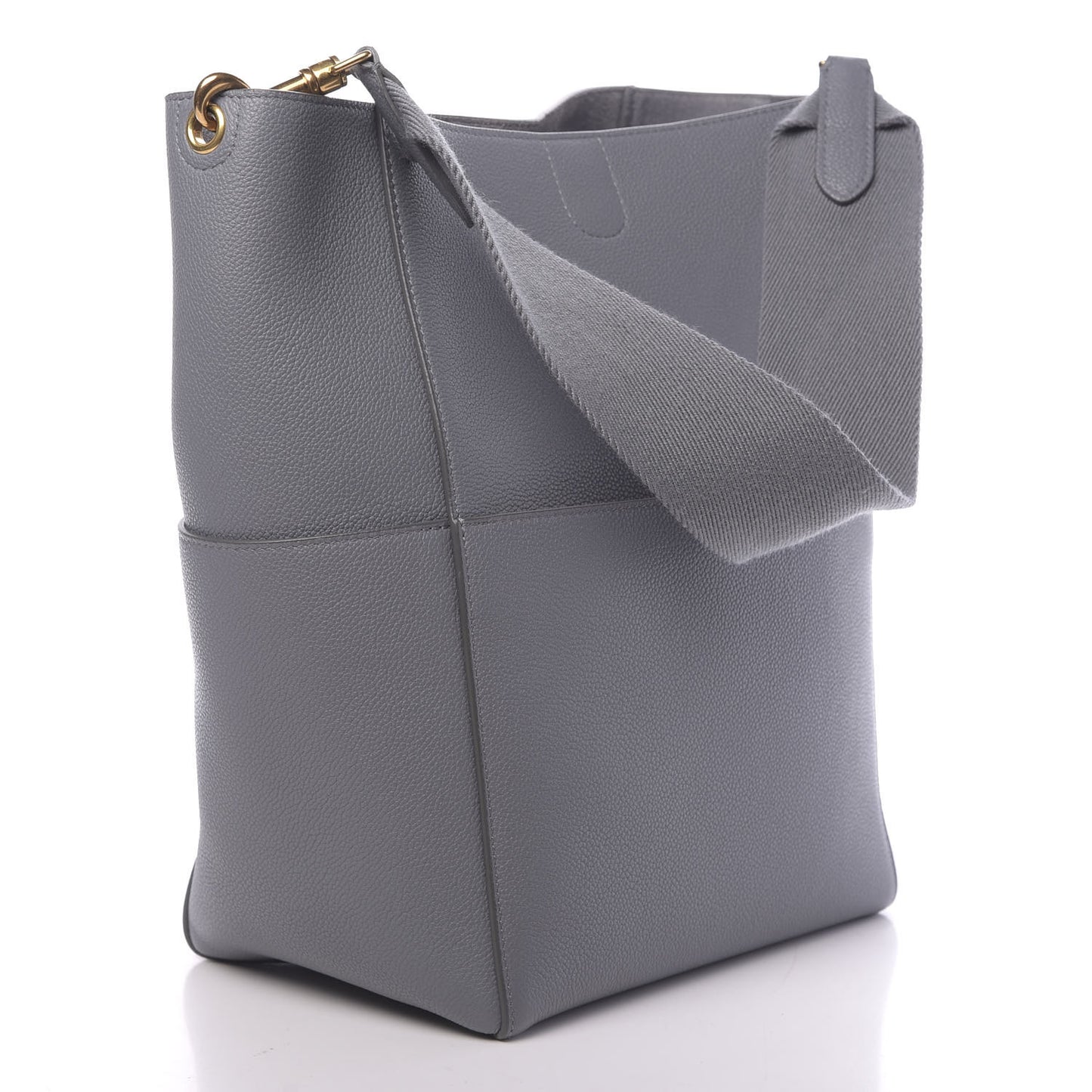 Soft Grained Calfskin Sangle Bucket Bag Grey