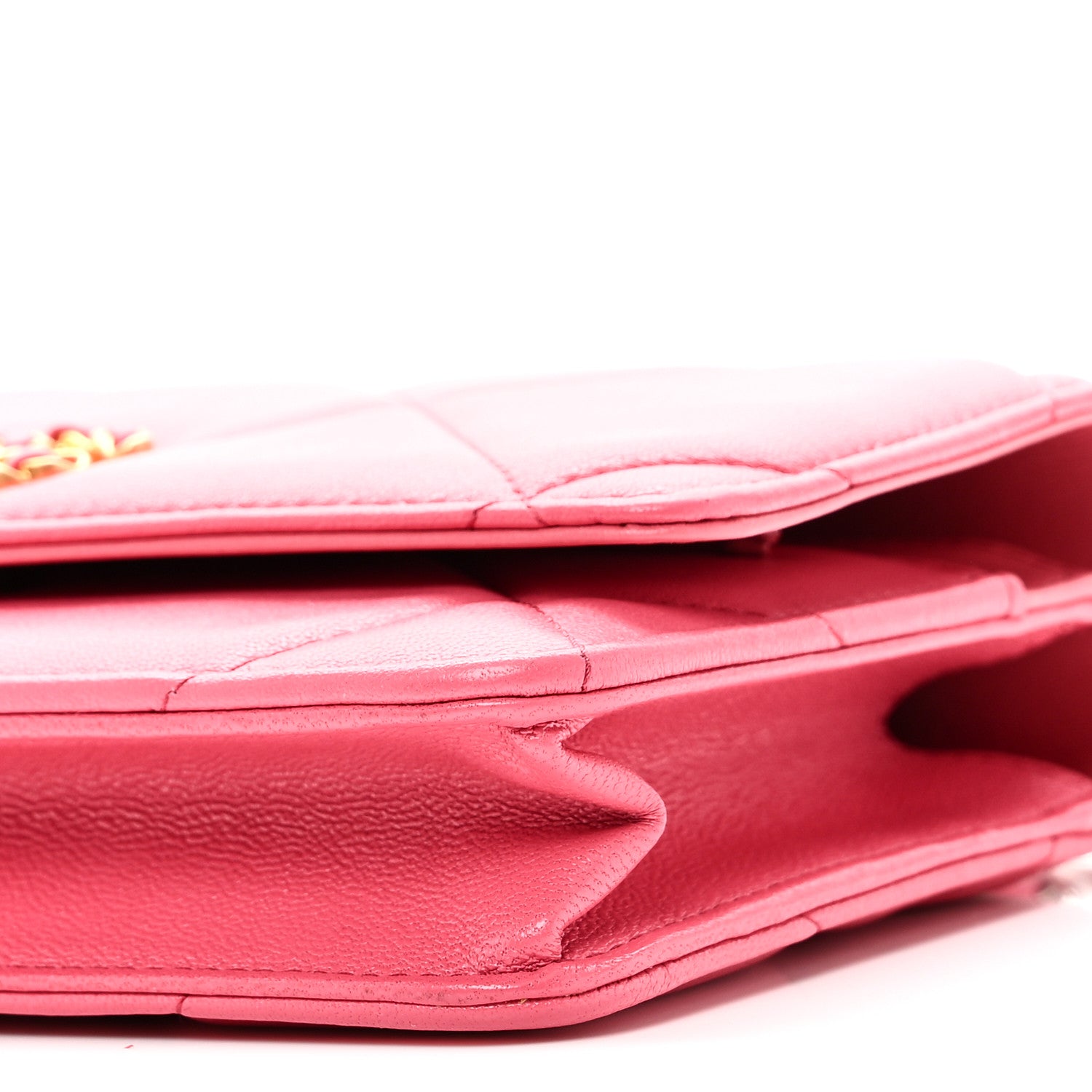 Chanel Shiny Goatskin Quilted Chanel 19 Wallet On Chain WOC Dark Pink 11 of 11