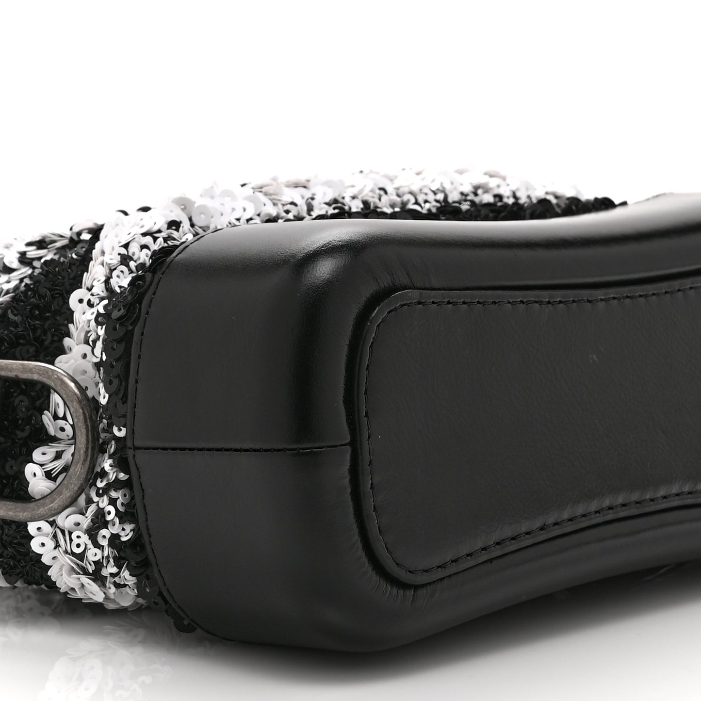 Sequin Calfskin Small Gabrielle Hobo Black White