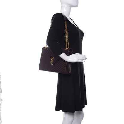 Saint Laurent Grain De Poudre Matelasse Chevron Large Monogram Satchel Rouge Legion 2 of 13