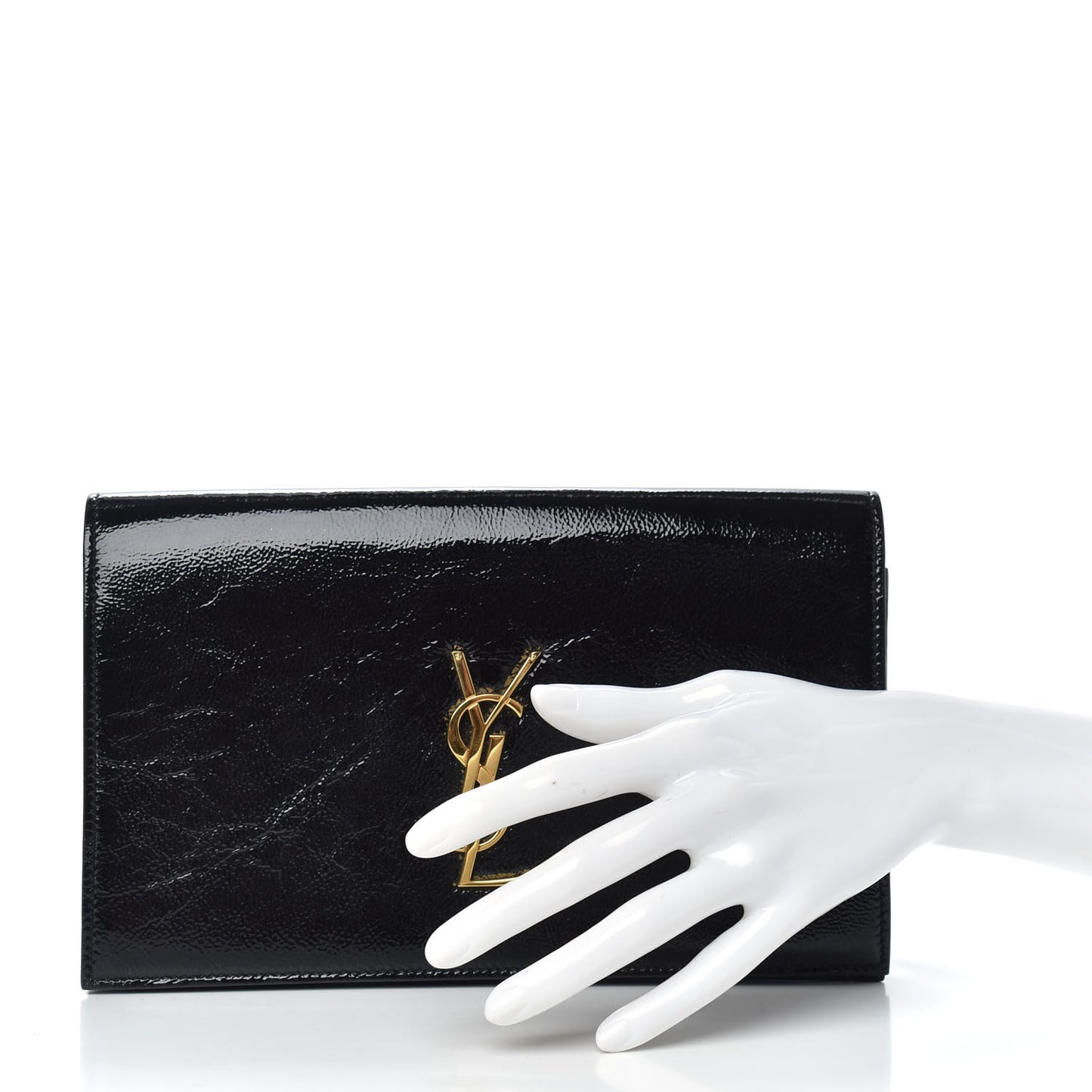 Textured Patent Classic Kate Monogram Clutch Black