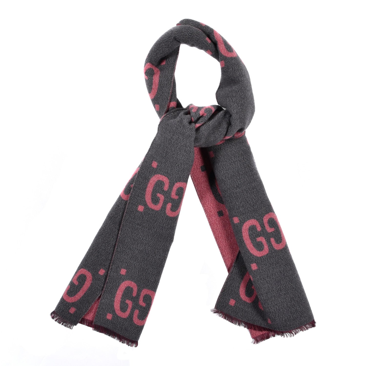 Gucci Wool Silk Monogram Jumbo GG Freedom Scarf Pink Grey 1 of 4