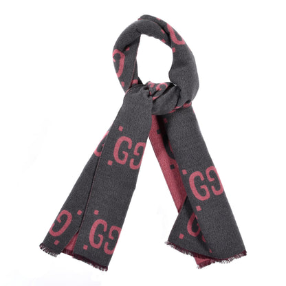 Gucci Wool Silk Monogram Jumbo GG Freedom Scarf Pink Grey 1 of 4