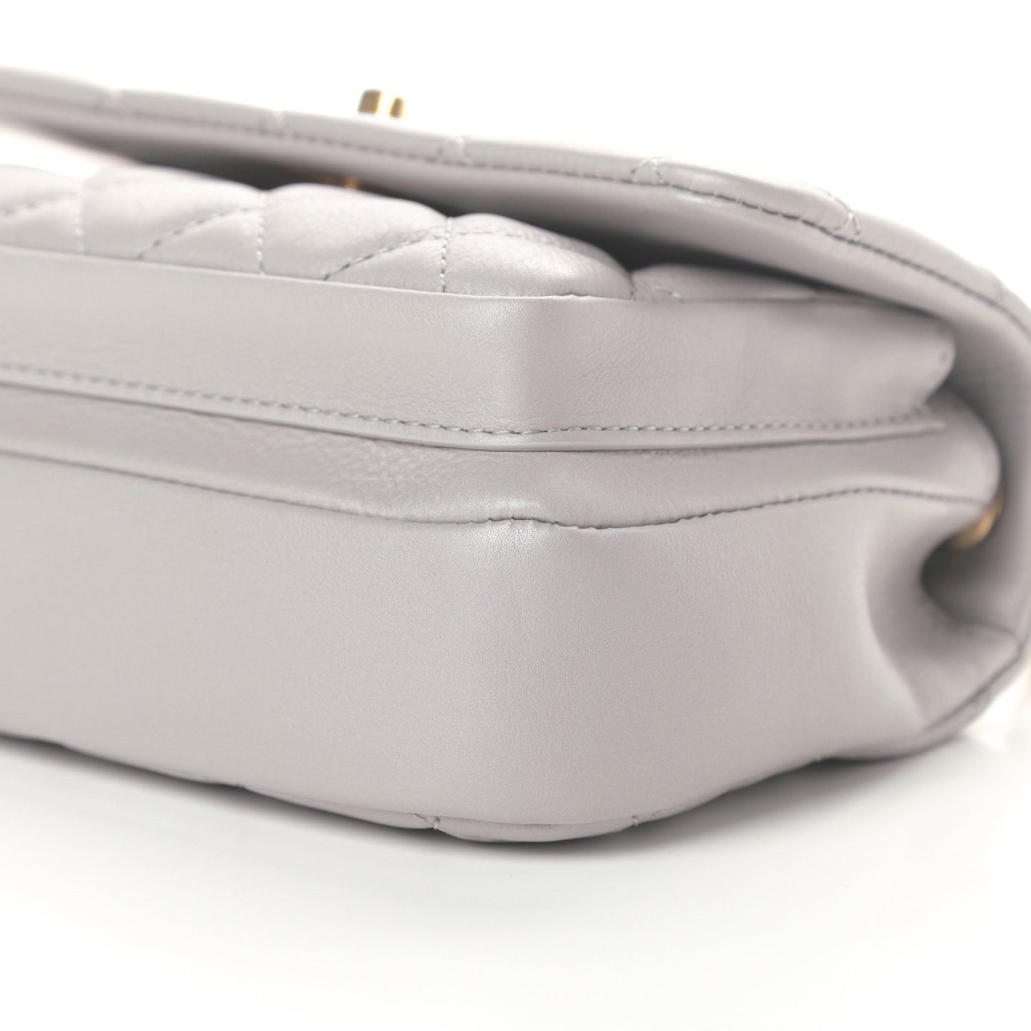 Calfskin Quilted Top Handle Flap Light Grey