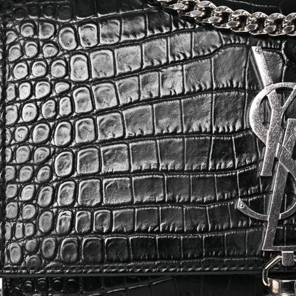 Saint Laurent Calfskin Crocodile Embossed Small Classic Monogram Kate Tassel Satchel Black 8 of 12