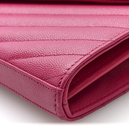Saint Laurent Grain De Poudre Matelasse Chevron Monogram Chain Wallet Hot Pink 9 of 10