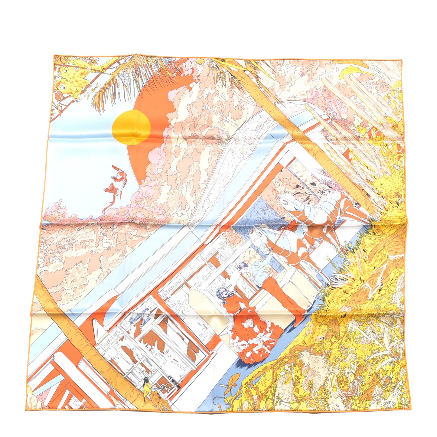 Silk Rendez-Vous Galant Scarf 70 Ciel Orange White
