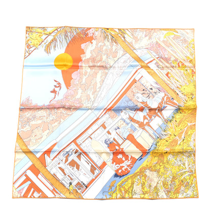 Hermes Silk Rendez-Vous Galant Scarf 70 Ciel Orange White 1 of 3
