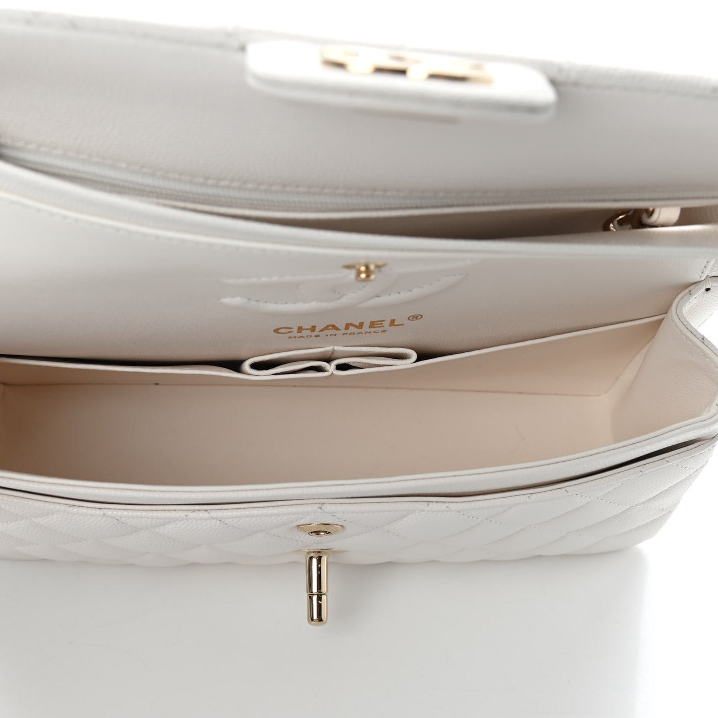 Caviar Quilted Small Double Flap White
