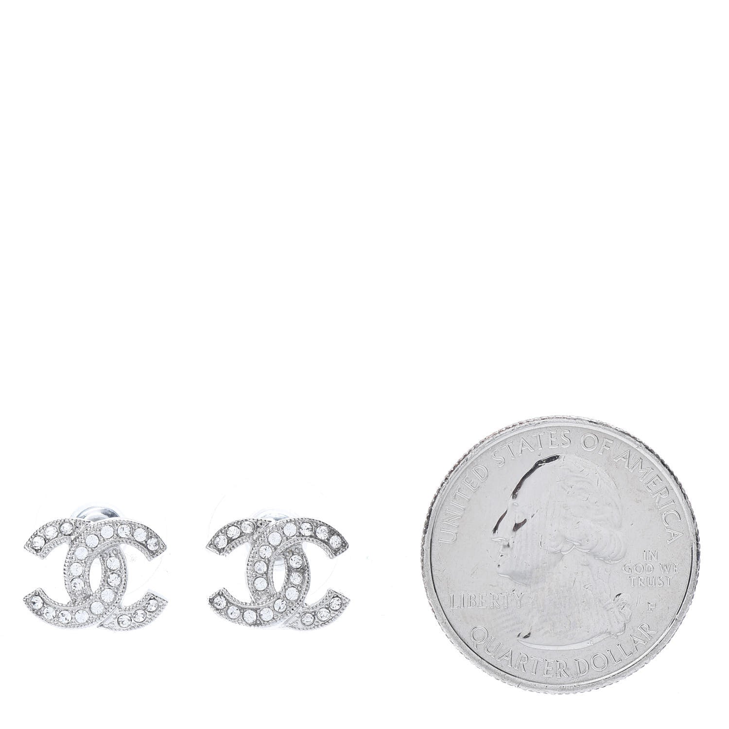 Chanel Crystal Mini Timeless CC Earrings Silver 2 of 4