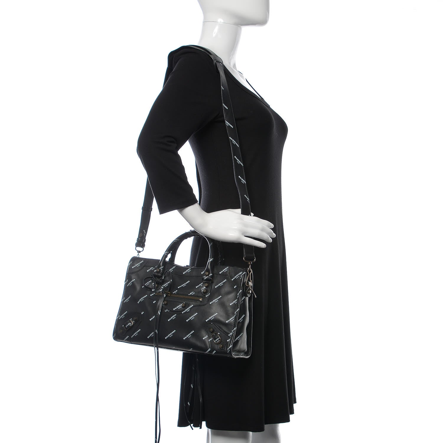 Balenciaga Veau Allover Logo Classic Hardware S City Black White 3 of 11