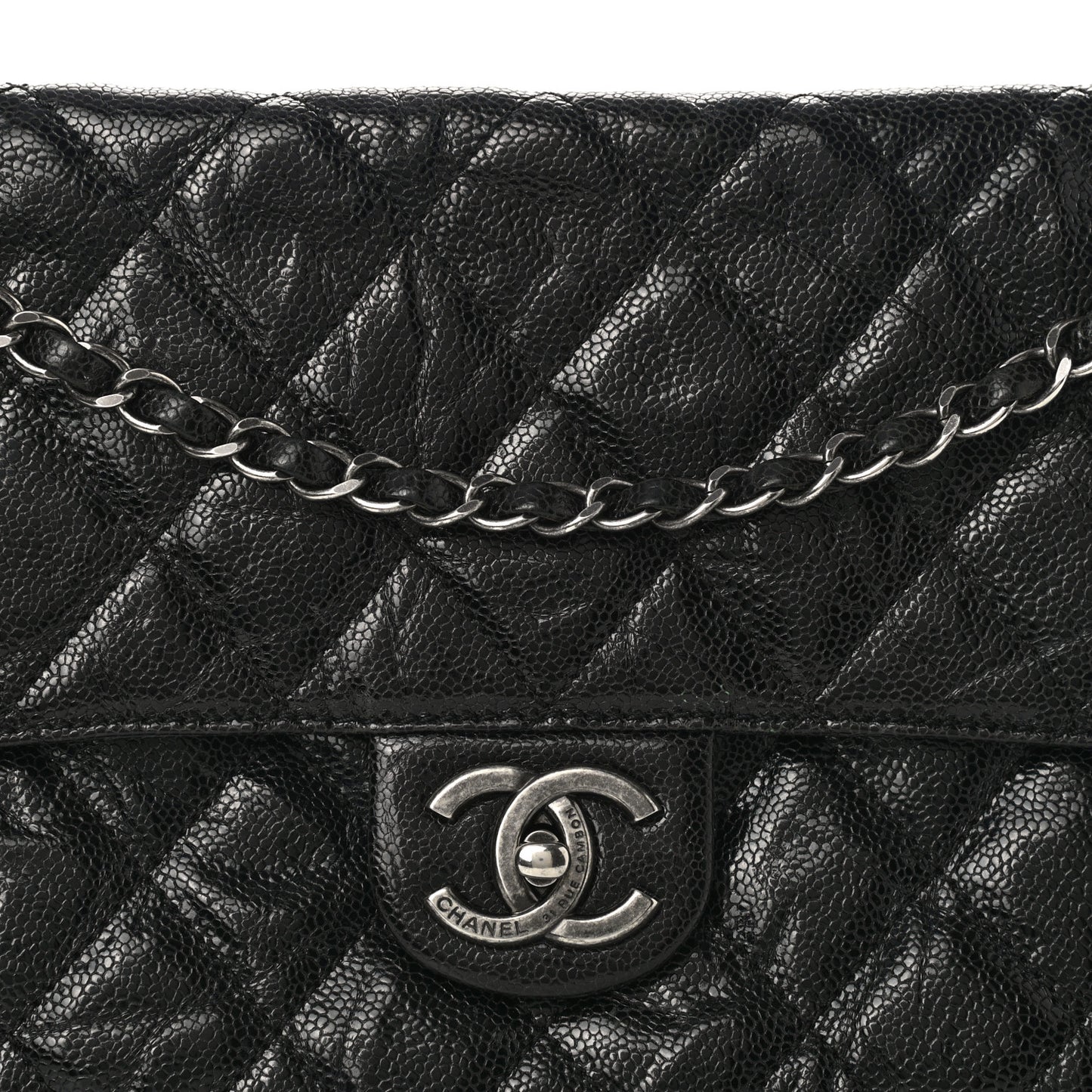 Crumpled Grained Calfskin Jumbo CC Crave Flap Black