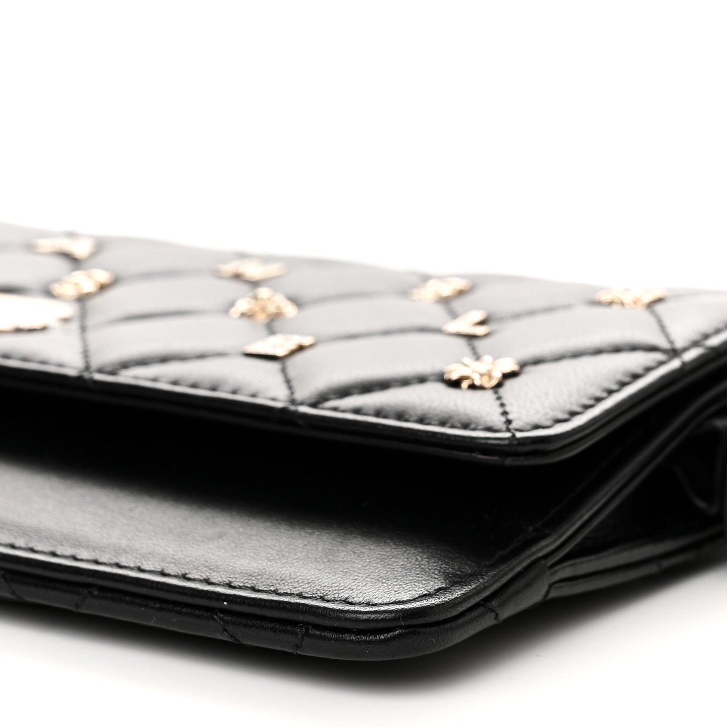Lambskin Quilted All About Chanel Charm Wristlet Wallet Black