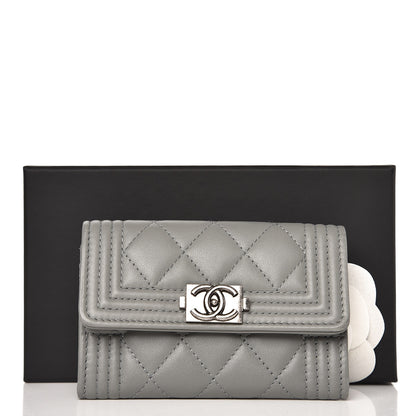 Chanel Lambskin Quilted Boy Card Holder Wallet Grey 9 of 9