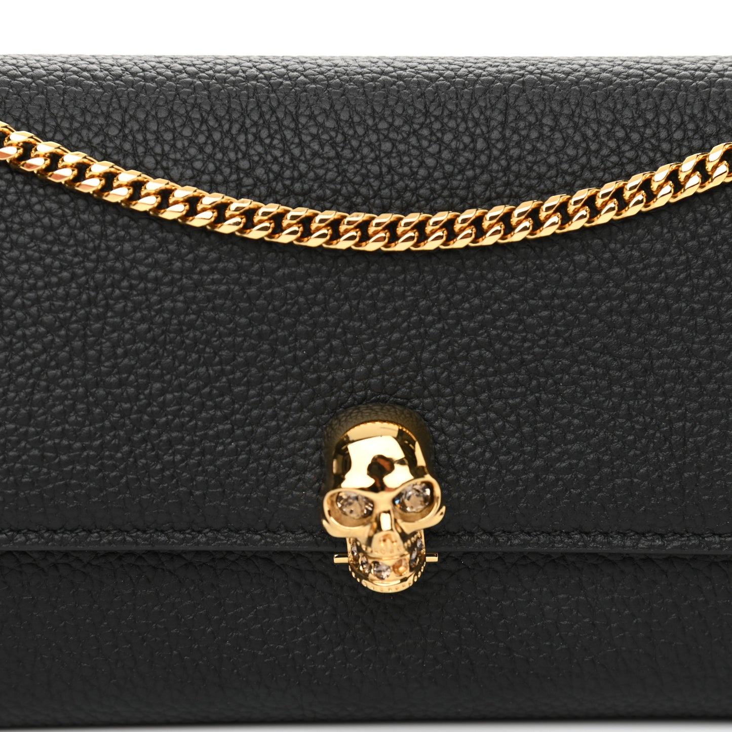 Pebbled Calfskin Skull Wallet on Chain Black