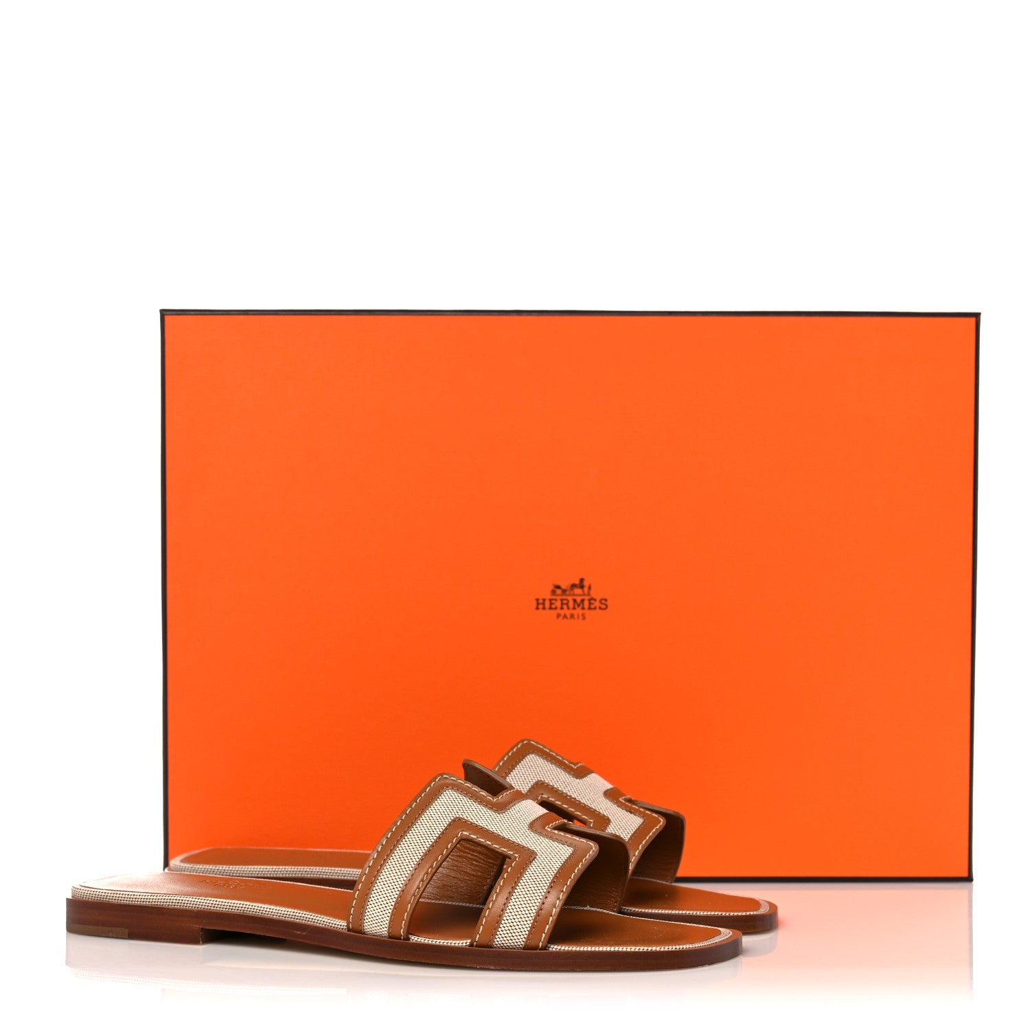 Hermes Calfskin Canvas Oran Sandals 38 Noisette Beige Dore 9 of 9