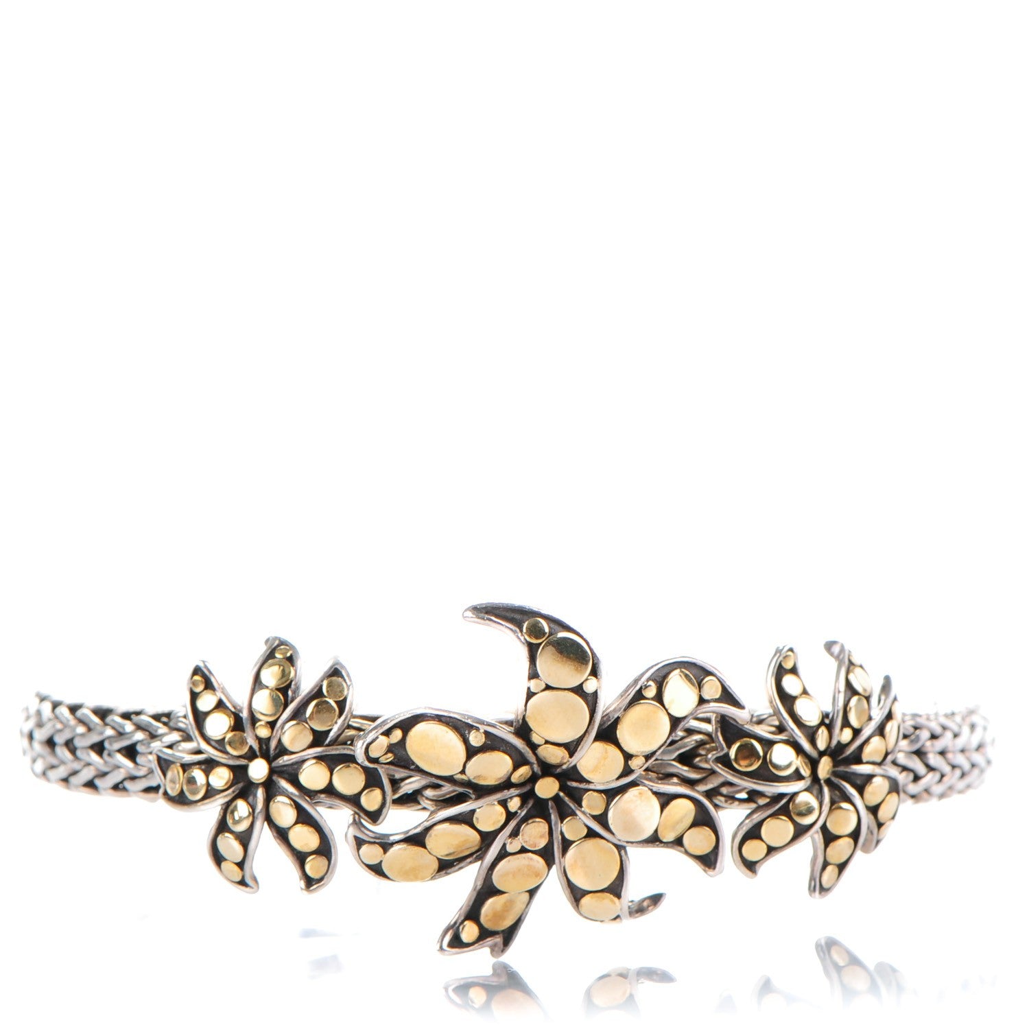 John Hardy 18K Yellow Gold Sterling Silver Ayu Frangipani Flower Classic Chain Bracelet M 1 of 6
